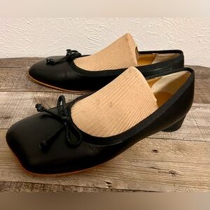 Maison Martin Margiela Black Leather Flats with Bow